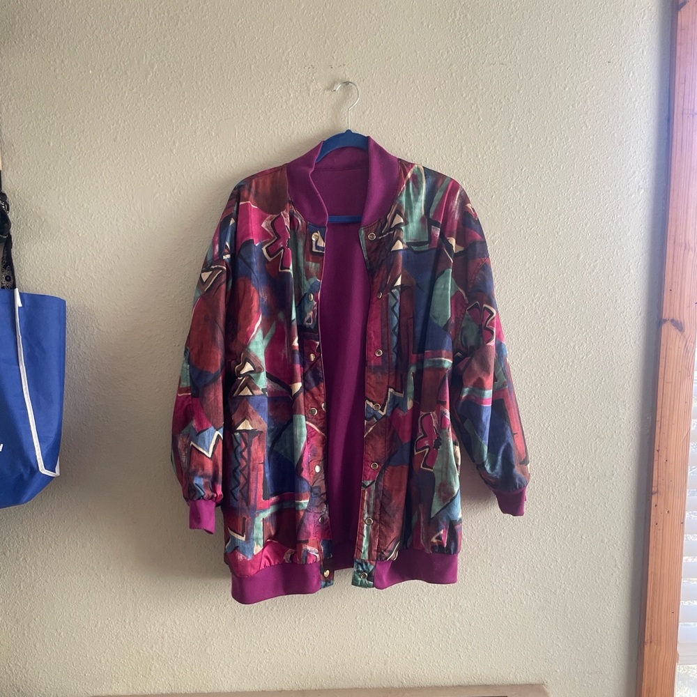 Vintage Reversible Snap Button Oversized Jacket F… - image 1